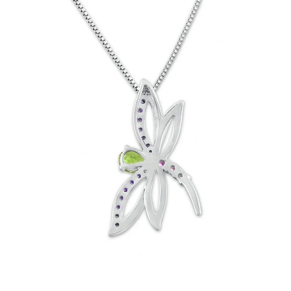 Dragonfly 18" Sterling Silver Necklace Amethyst Pink Sapphire Peridot New In Box - Picture 3 of 8